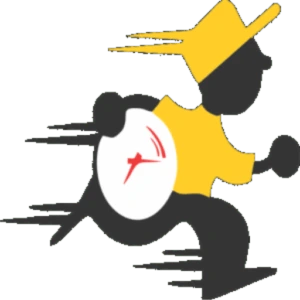 Logotipo do Eletricista24hs® com boneco correndo segurando relógio, simbolizando atendimento rápido de eletricista 24h.