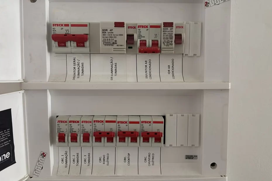 Quadro de disjuntores com DR desligado, ilustrando serviços elétricos de emergência em São Paulo