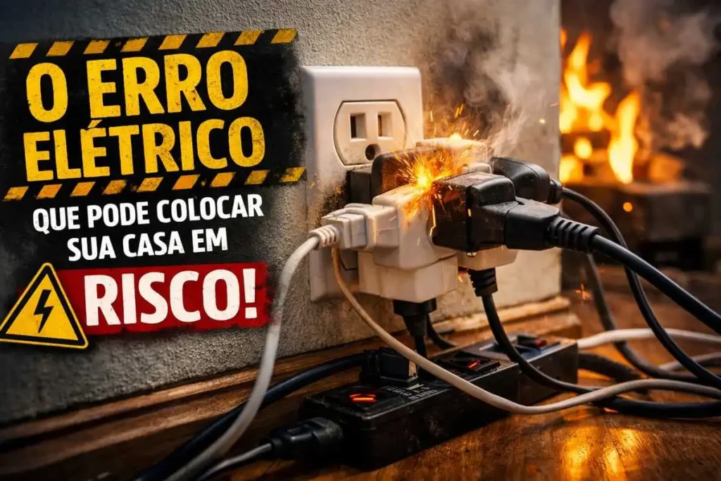 Tomada pegando fogo causada por erro elétrico comum com uso de T e filtro de linha gerando sobrecarga